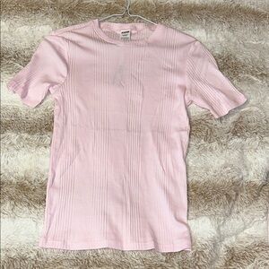 Pink Ribbed Short Sleeve Top